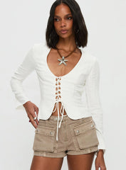 Clouded Linen Long Sleeve Top White