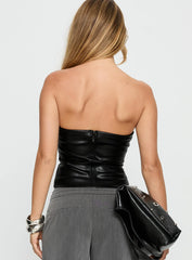 Oaklee Strapless Faux Leather Top Black