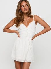 Stick Around Ruched Mini Dress White