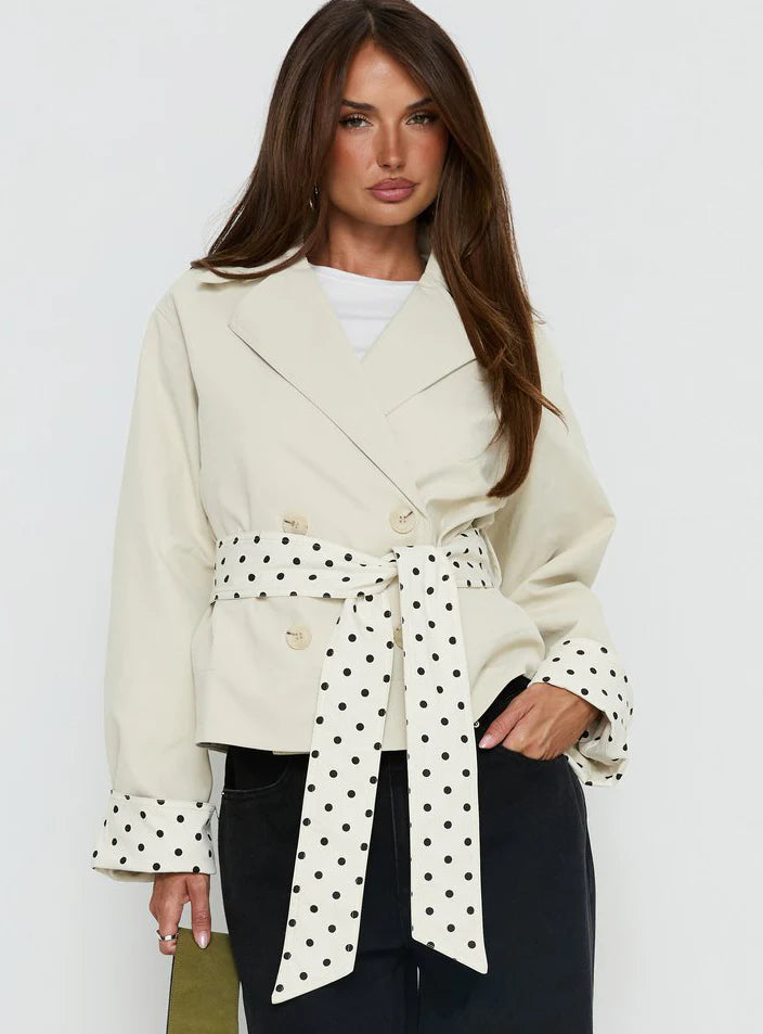 Meriana Cropped Trench Beige Polka Dot