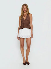 Xalira Frill Halter Top Brown Polka