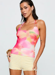 Roller Coaster Bead Detail Top Multi Floral