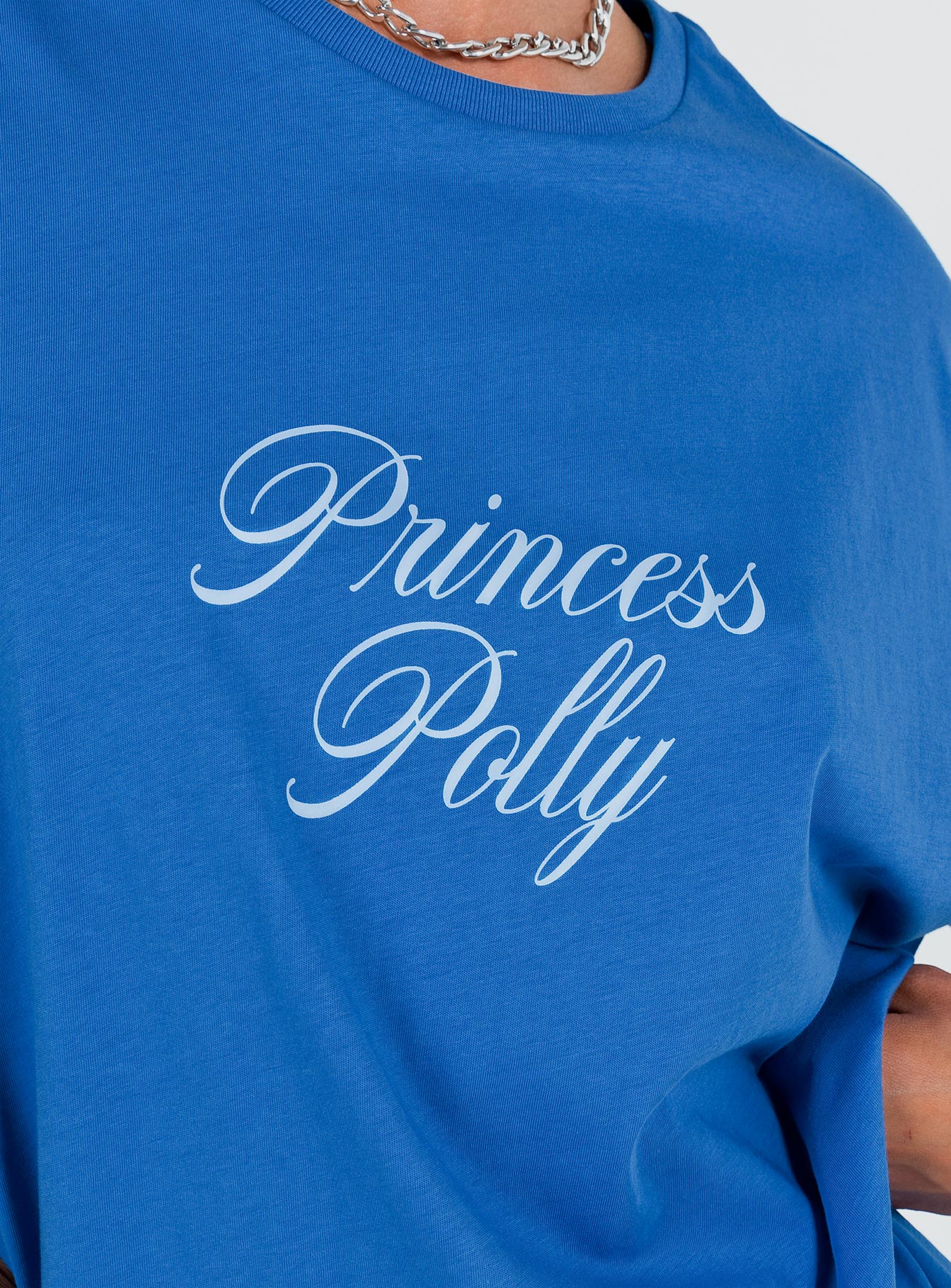Princess Polly Cursive Oversized Tee Blue / White