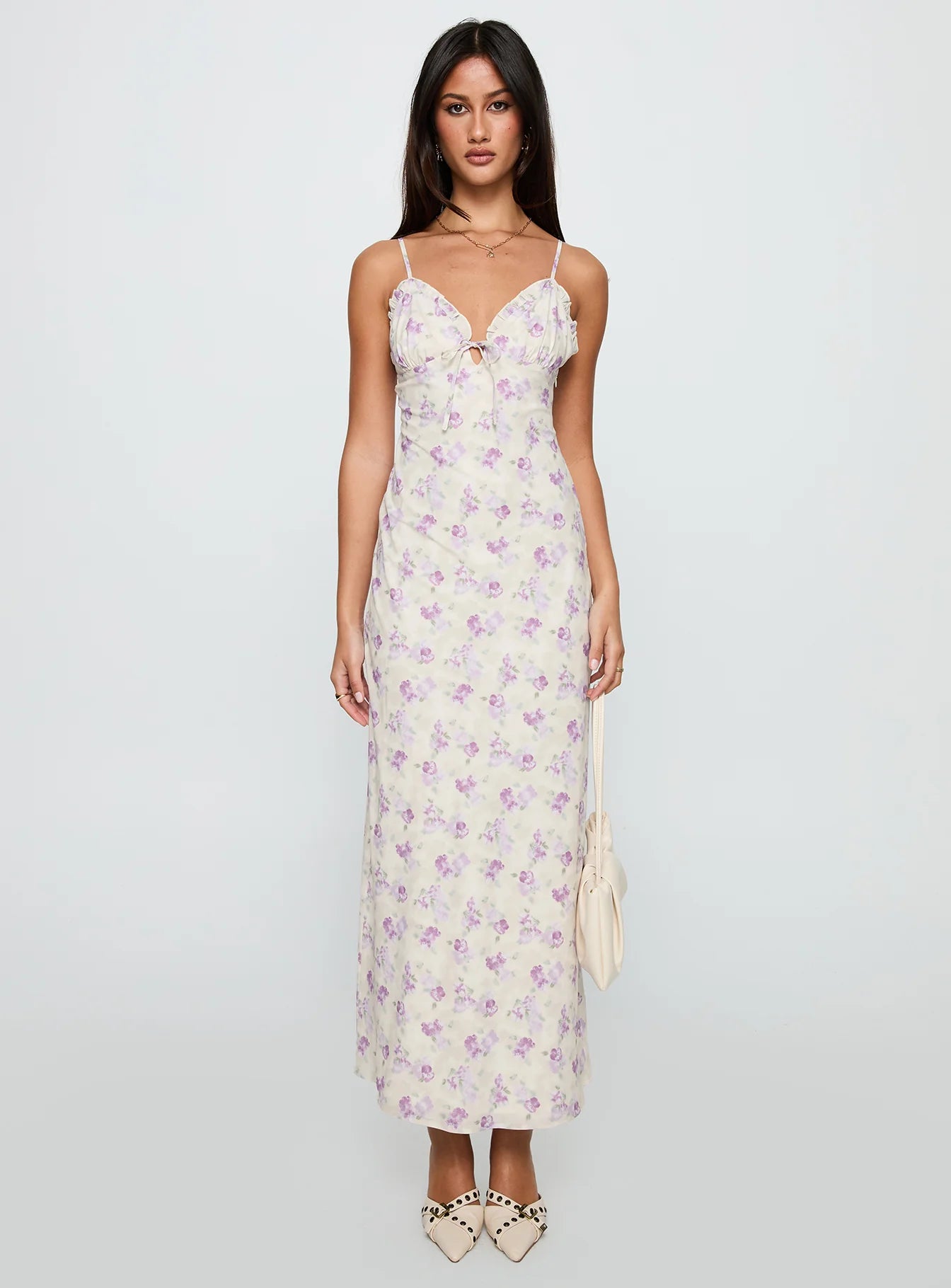 Jessamine Frill Maxi Dress White / Lilac
