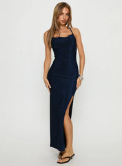 Lucita Cowl Side Split Maxi Dress Navy Sparkle