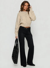 Slow Ride Mid Rise Bootleg Belted Jeans Washed Black