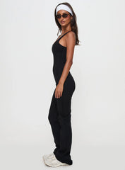 Full-time Flared Backless Active Romper Black