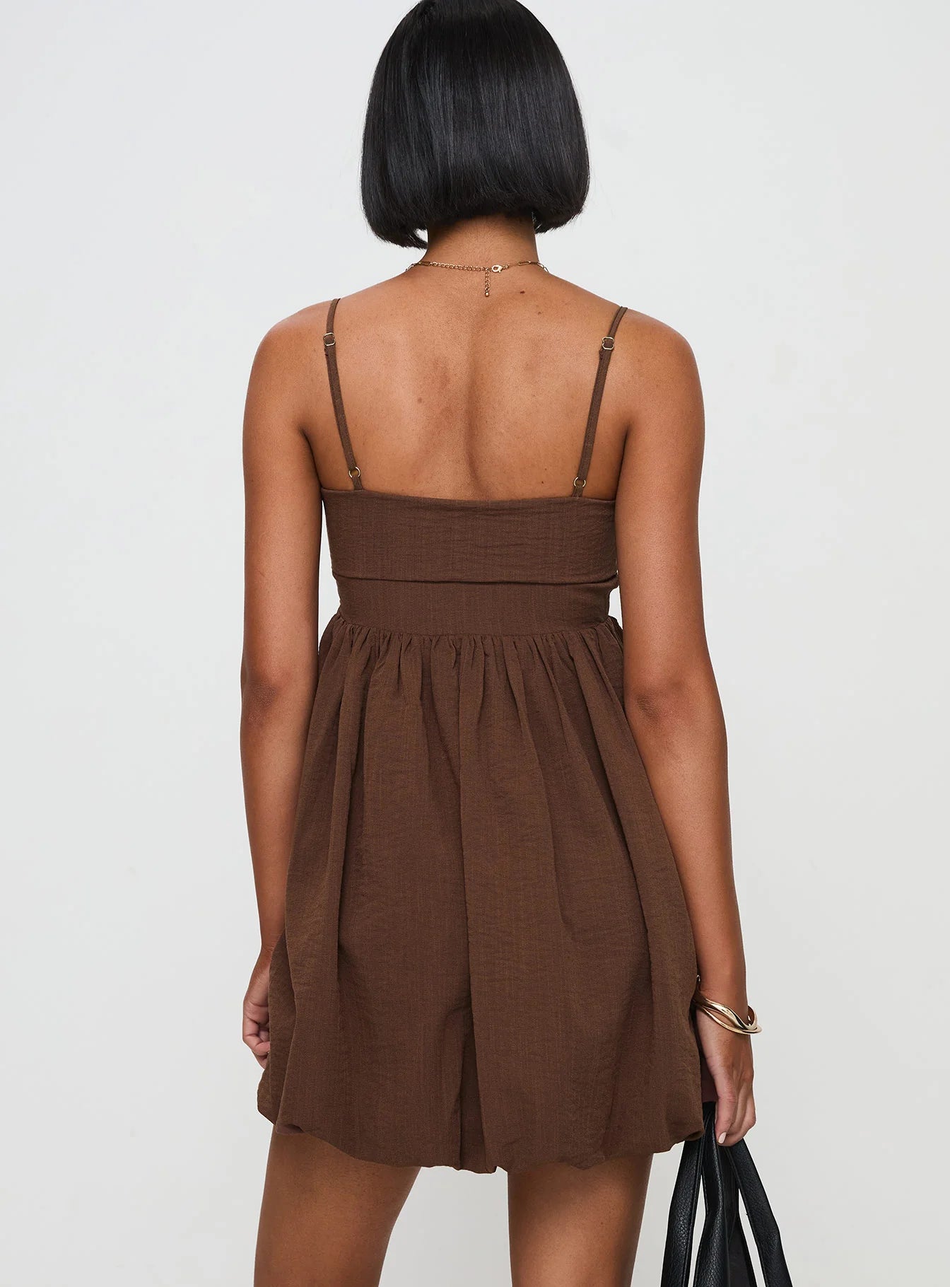 Layken Bubble Hem Mini Dress Chocolate Tall
