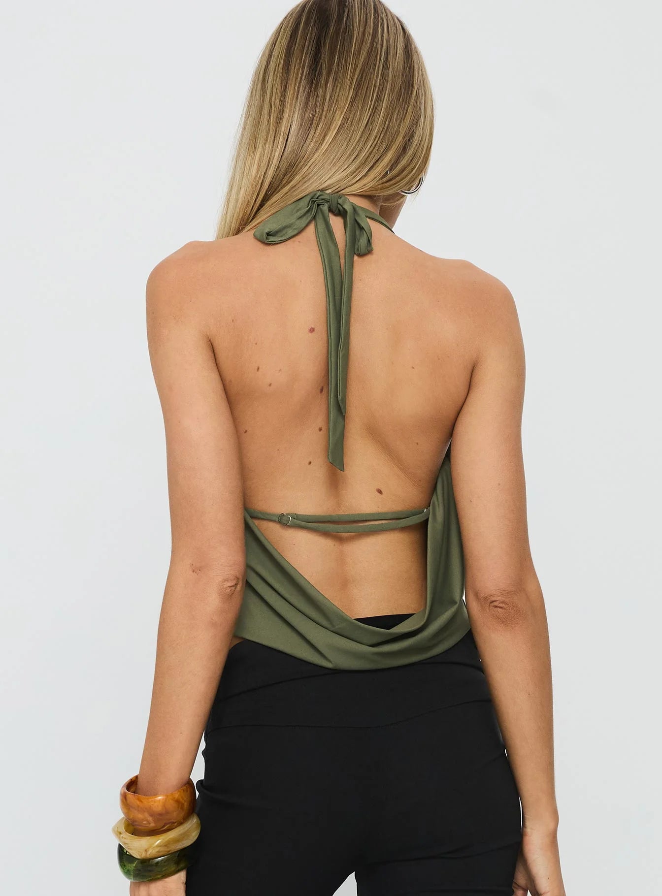 Carefree Days Jersey Cowl Neck Top Khaki
