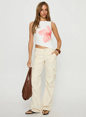 Brontee Boat Neck Asymmetrical Graphic Tank Top White