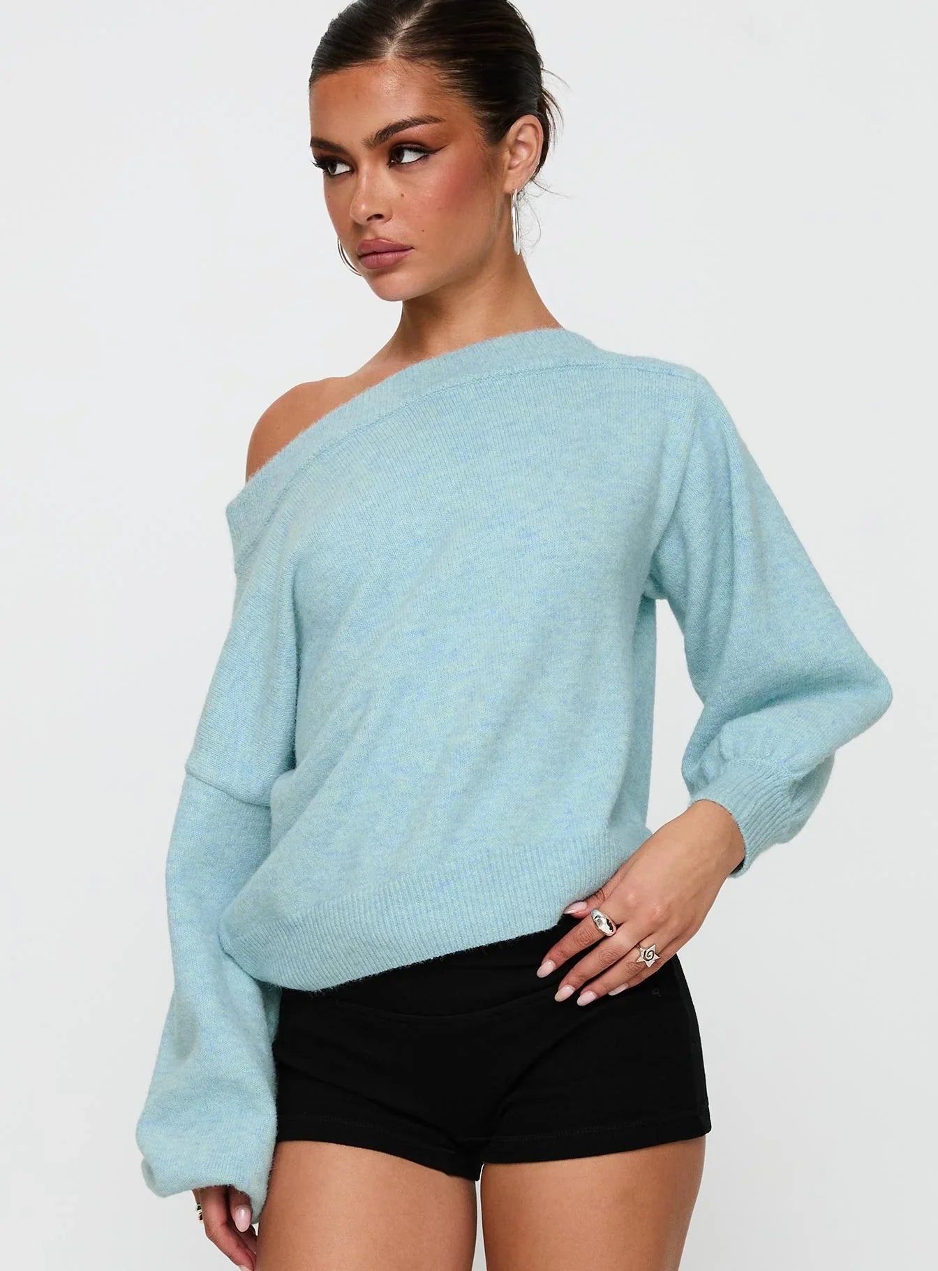 Noble Off The Shoulder Jumper Blue