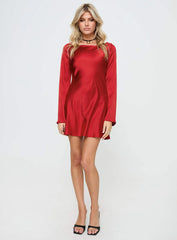 Lukea Long Sleeve Satin Mini Dress Red