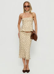 Sydni Midi Bias Cut Skirt Yellow / Chocolate Polka