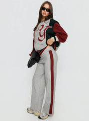 Brandyce Straight Leg Knit Pants Grey / Red