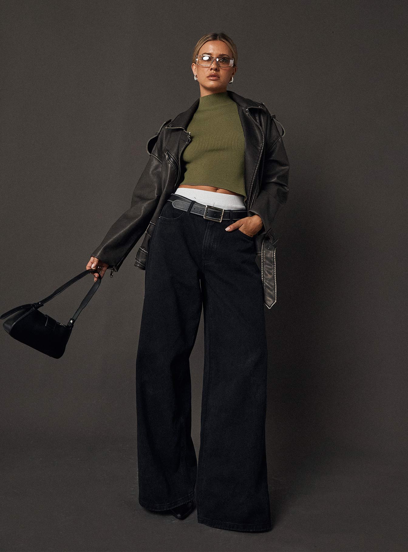 Naylor Mid Rise Wide Leg Jeans Washed Black Tall
