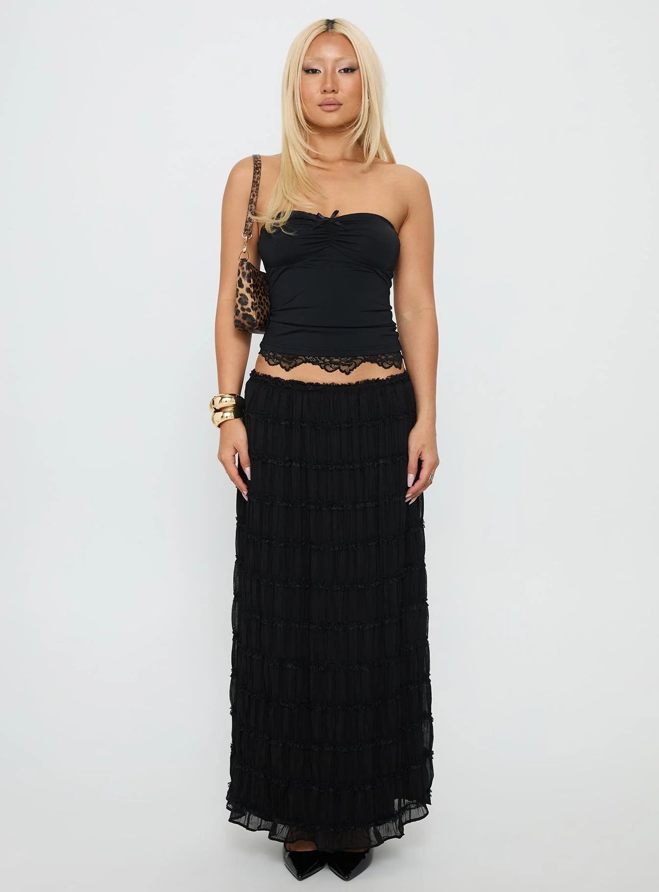 Brownie Points Lace Trim Strapless Top Black