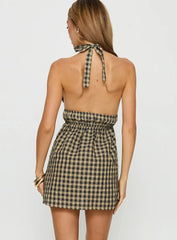 Naomy Halter Flare Mini Dress Black Check