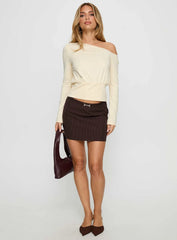 Yellena Buckle Mini Skirt Brown Pinstripe