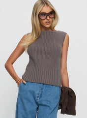 Peerless Ribbed Sleeveless Top Charcoal