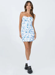 Florella Strapless Mini Dress White / Blue