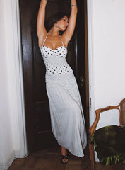 Marguerite Halter Maxi Dress White Polka