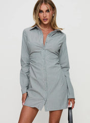 Publicity Long Sleeve Mini Dress Blue Pinstripe