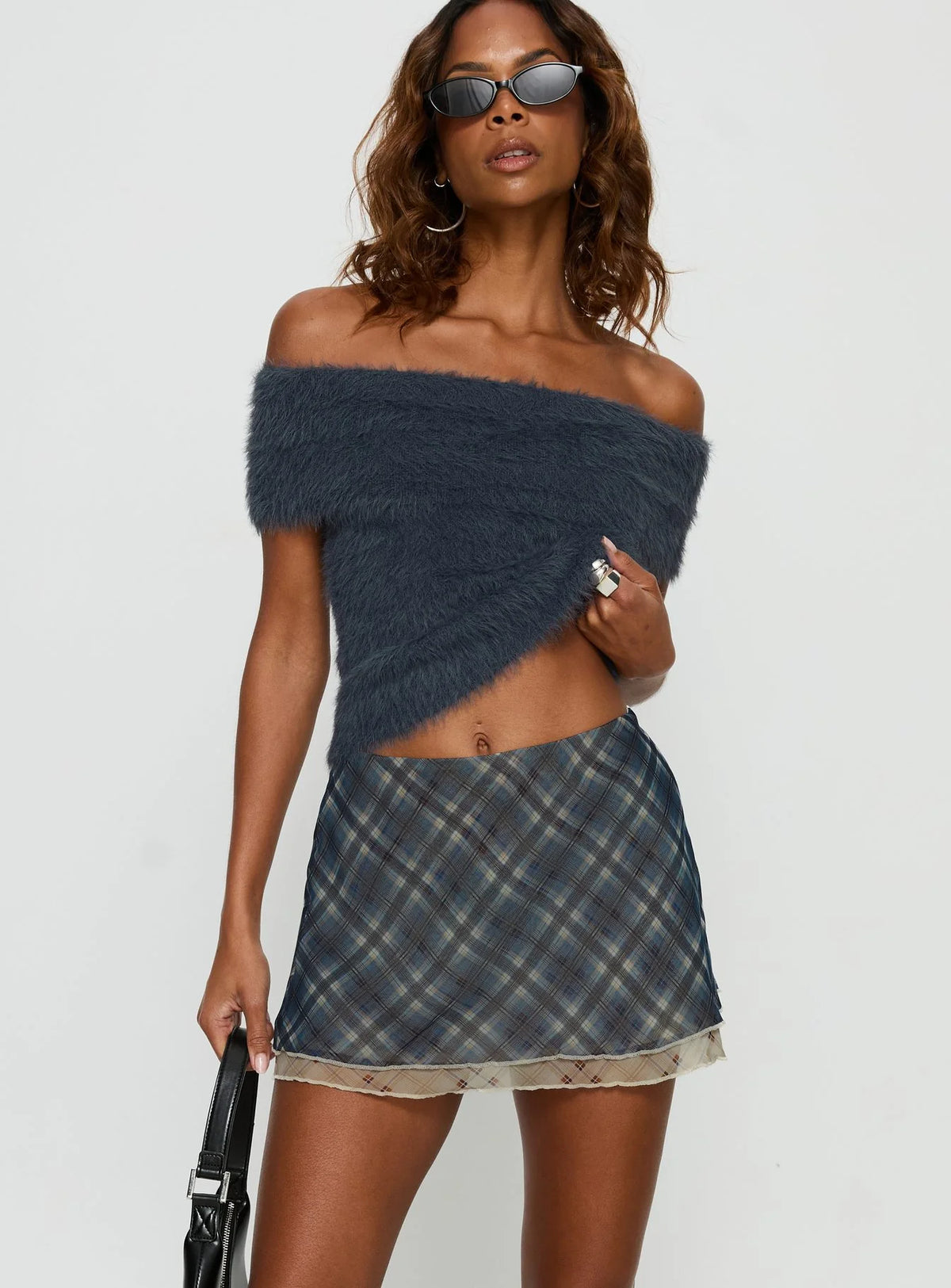 Avalind Layered Mini Skirt Bue Check