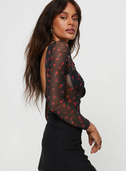 Lamaro Long Sleeve Bodysuit Black / Red Floral
