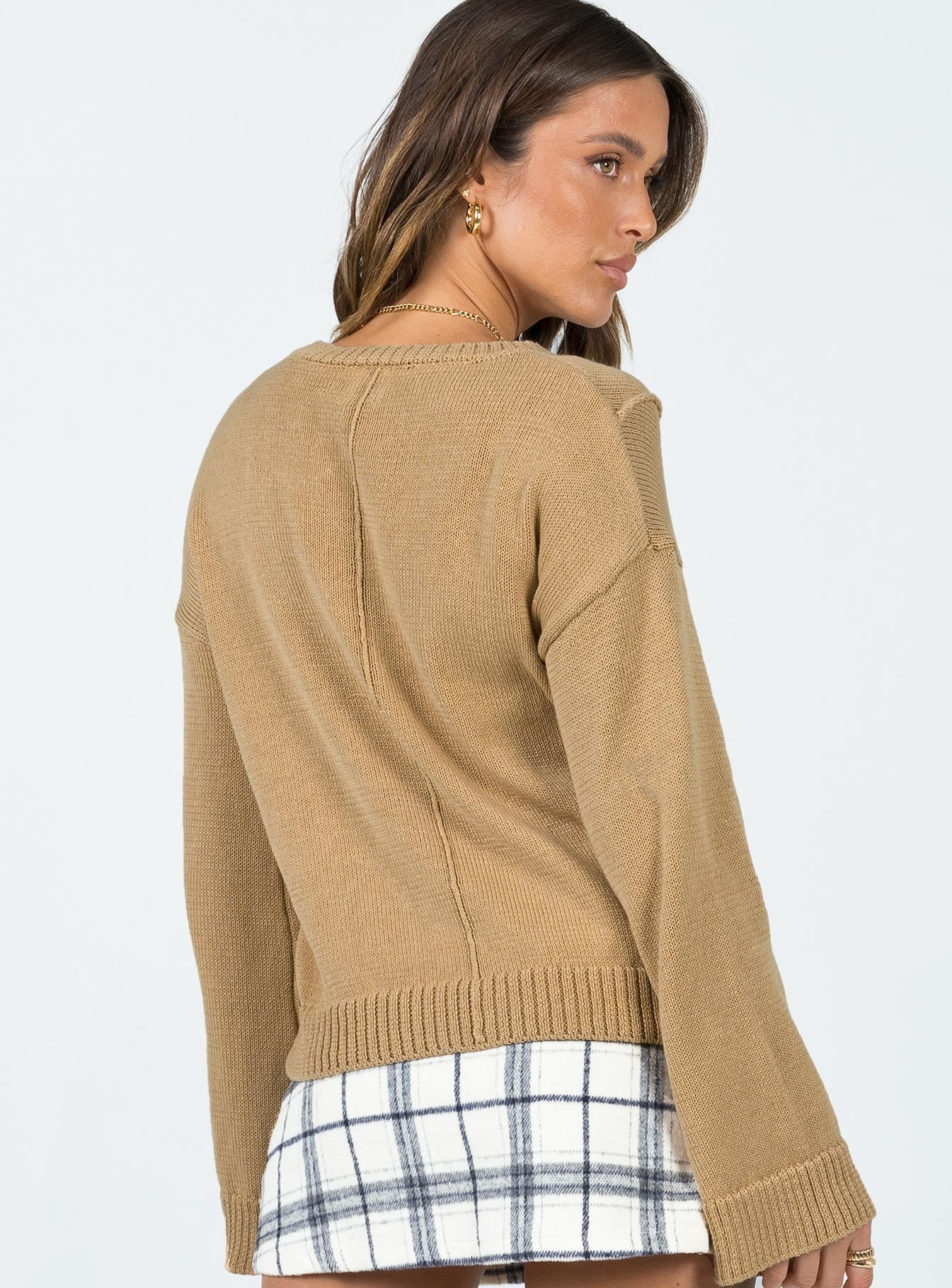 Lisa Constrast Stitch Jumper Beige
