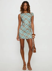 Wandera Off Shoulder Mini Dress Blue Check