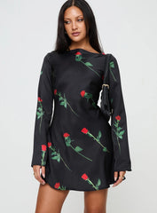 Heartfelt Long Sleeve Mini Dress Black