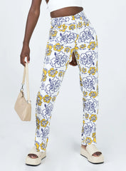 Tropical Dreams High Rise Straight Leg Denim Jeans Off White