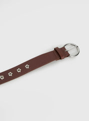 Alstro Faux Leather Flower Studded Belt Brown Silver