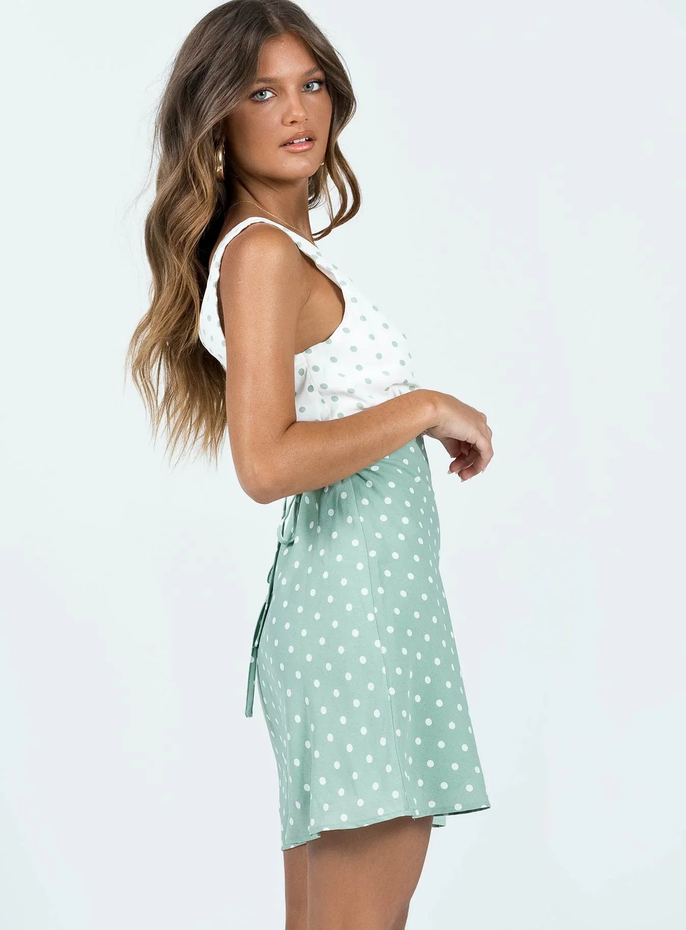 Nellie Mini Dress Mint Polka Dot