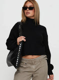 Sayge Mock Neck Knit Sweater Black