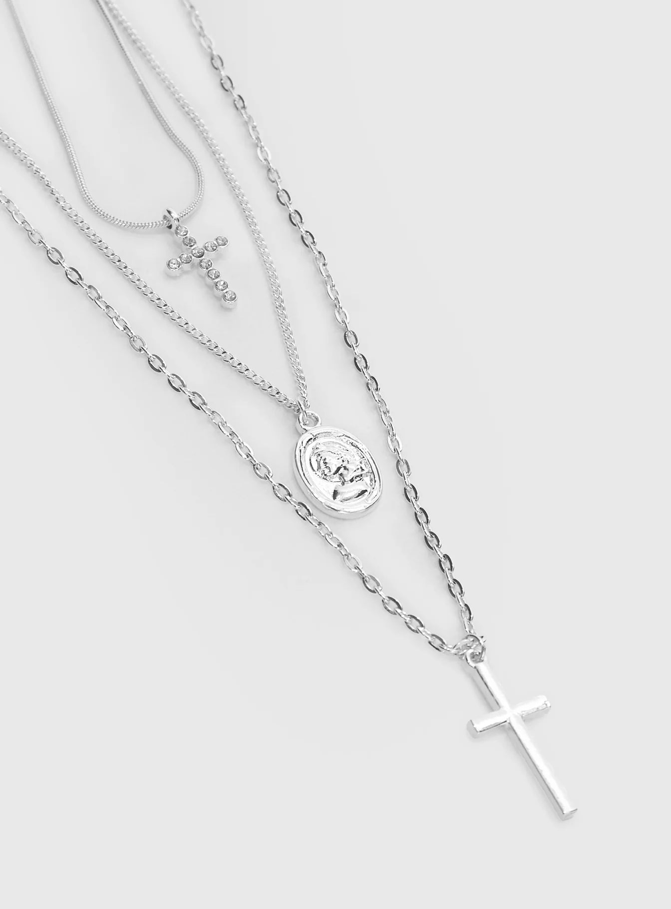 Broken Clocks Layered Necklace Silver