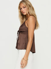 Carmila Satin Tie Detail Top Brown