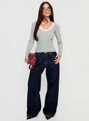 Vanita V Neck Long Sleeve Top Grey Pink