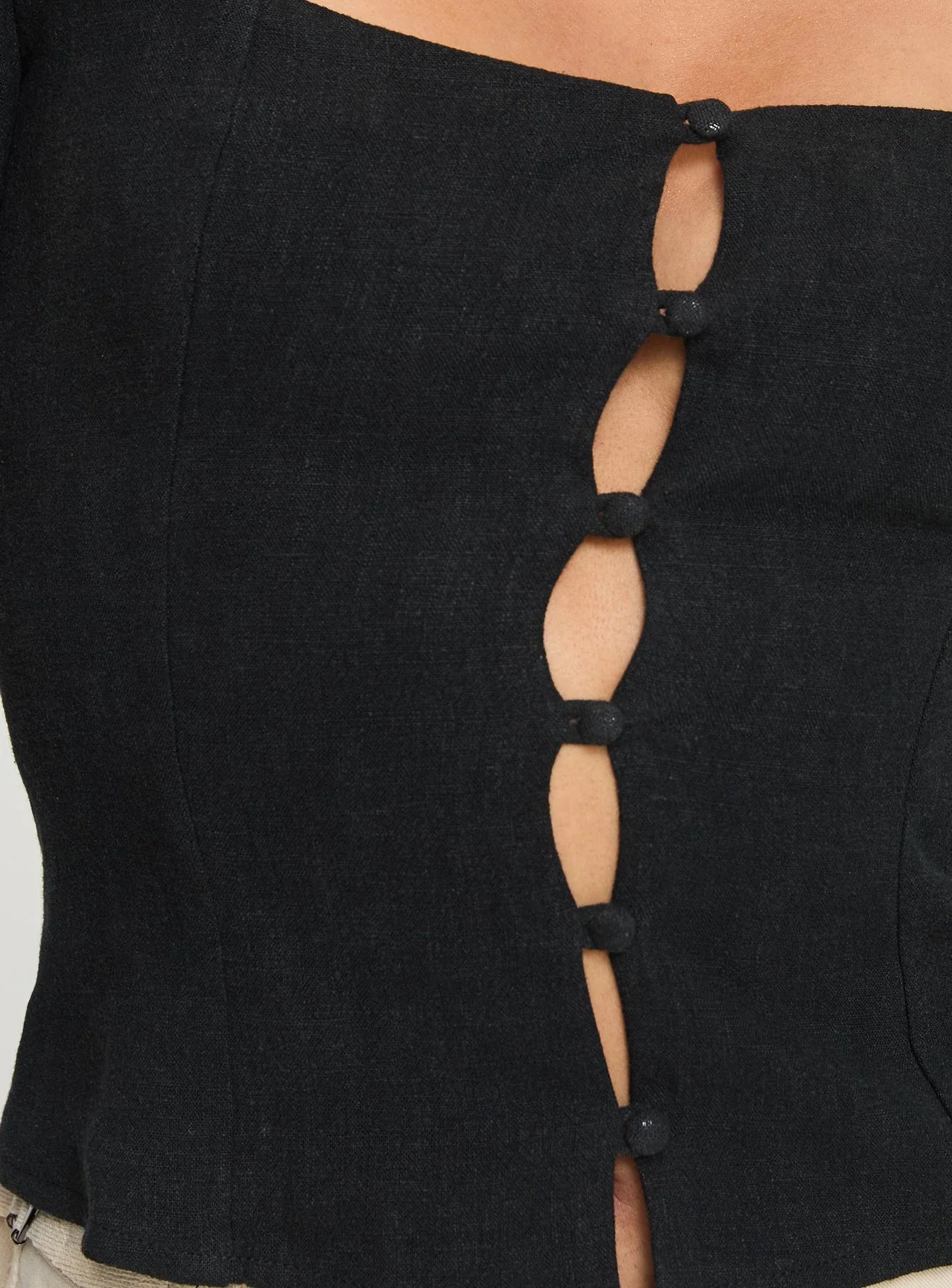 Zenda Linen Blend Long Sleeve Top Black