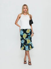 Tarla Midi Skirt Crystal Black Flower