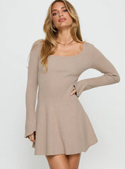 Mariel Long Sleeve Knit Mini Dress Beige