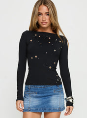 Ryka Long Sleeve Eyelet Top Black