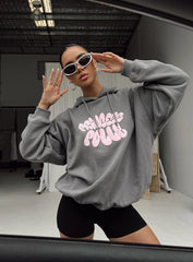 Princess Polly Hooded Sweatshirt Bubble Text Charcoal / Light Pink