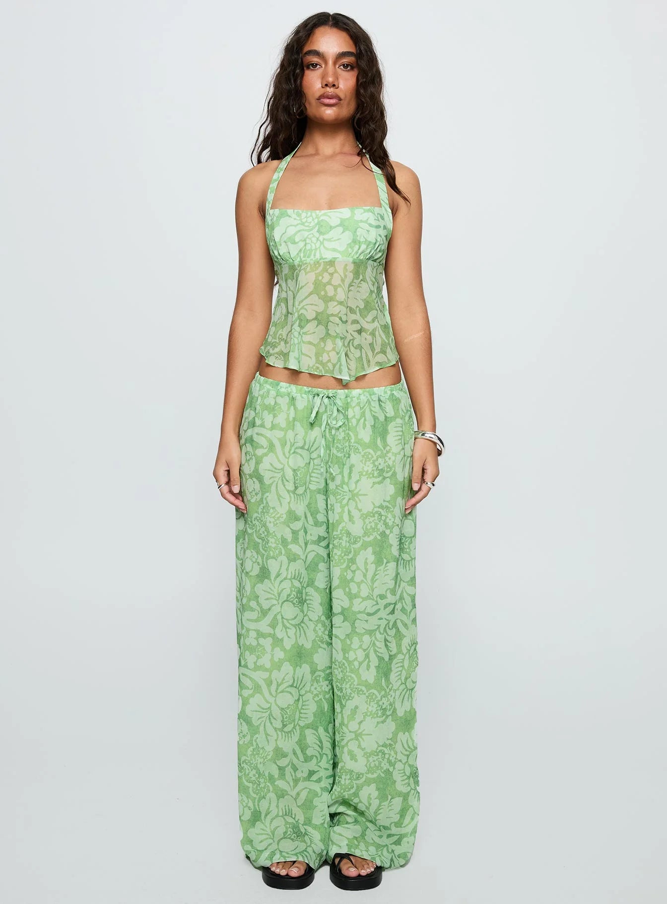 Finesse Halter Top Green Floral