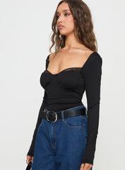 Peekaboo Long Sleeve Bodysuit Black