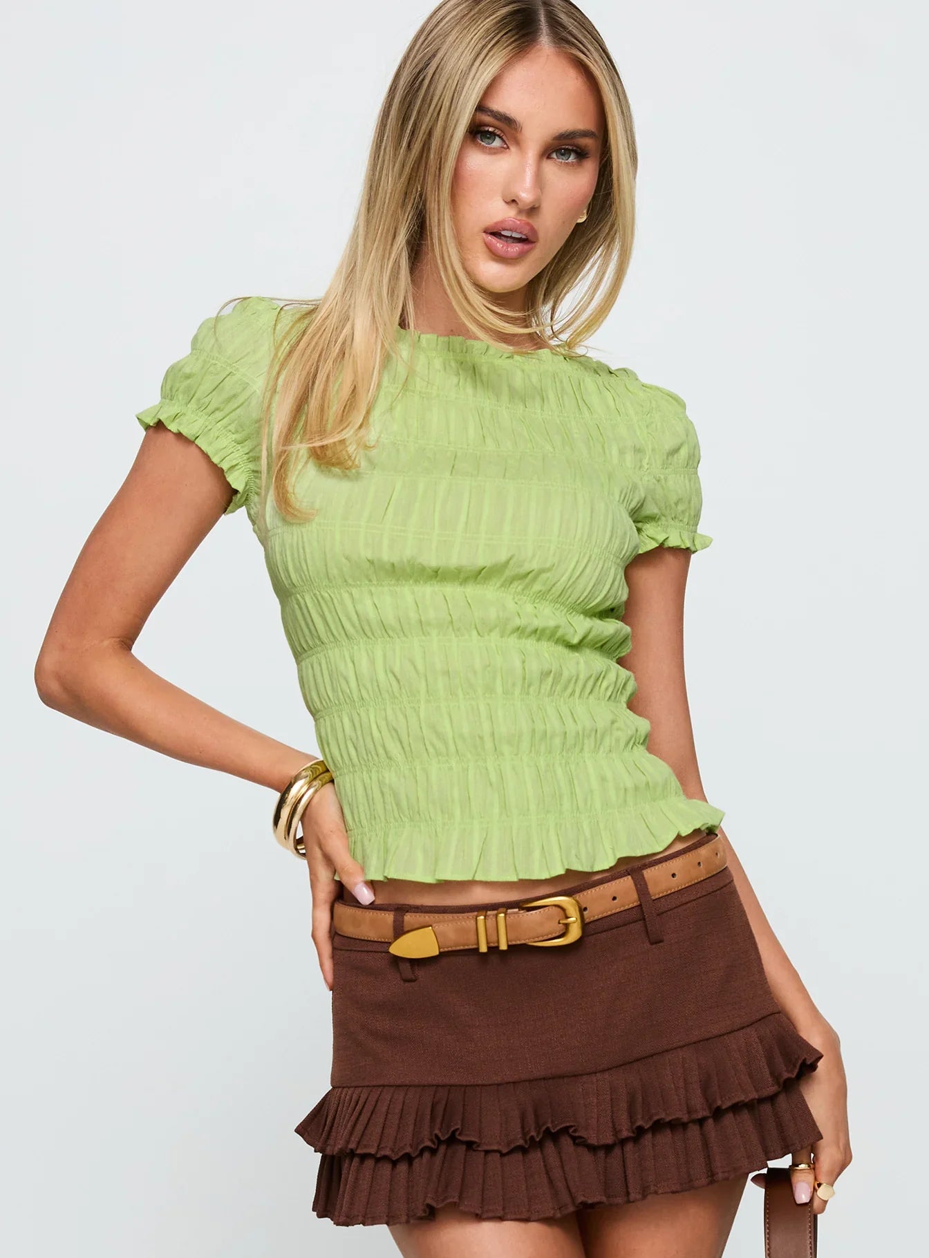 Romelle Shirred Top Lime
