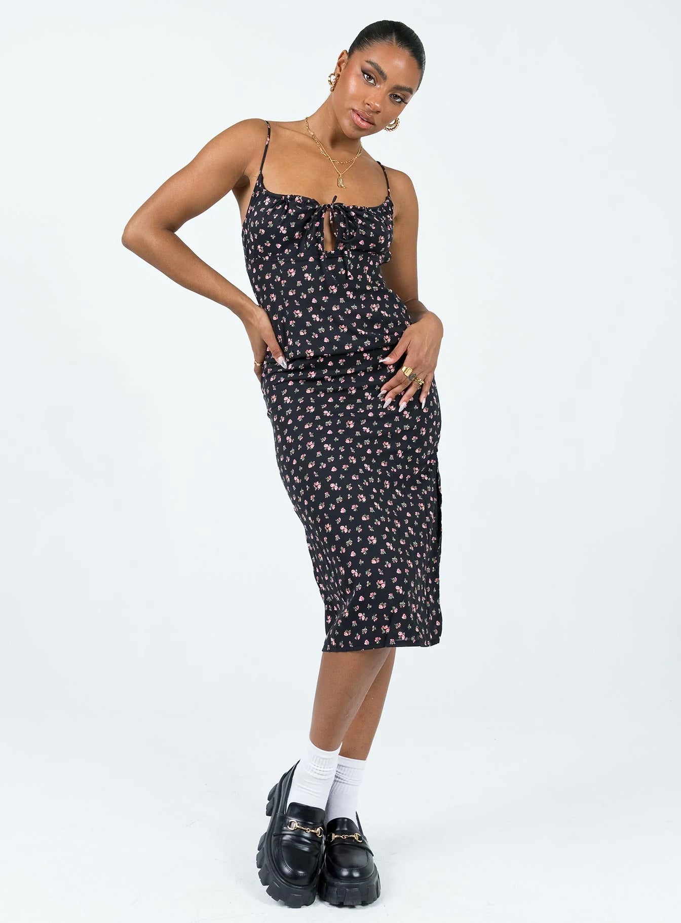 Noda Midi Dress Black / Floral