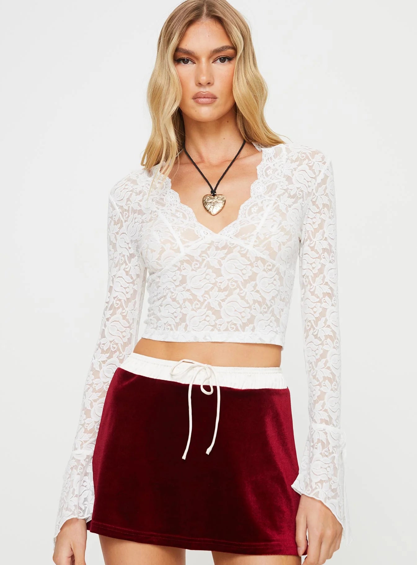 Relli Long Sleeve Lace Top White