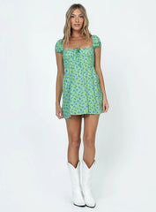 Motel Galova Mini Dress Lime Floral