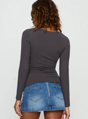 Izetta Eyelet Detail Long Sleeve Top Charcoal